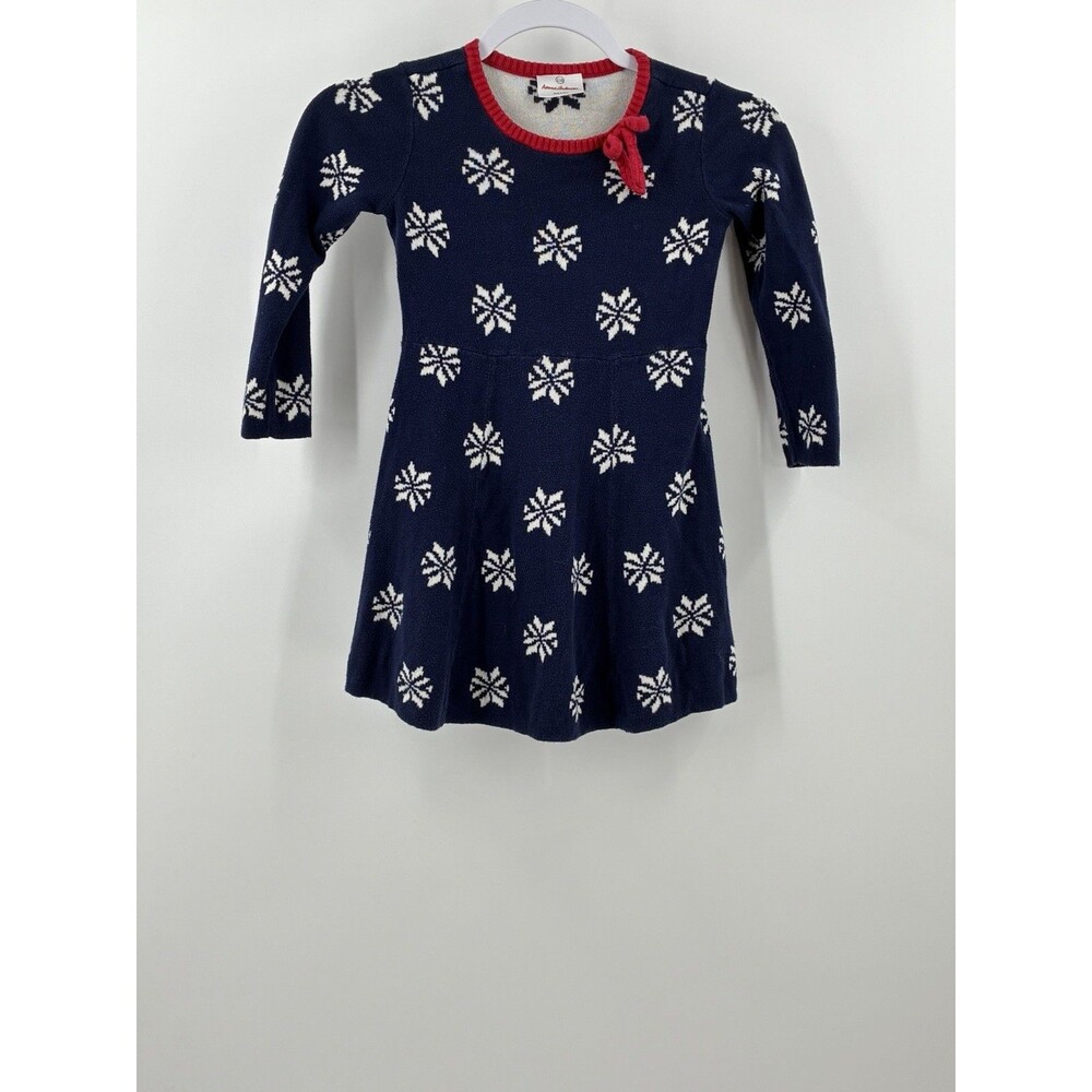 Hanna Andersson Girls Navy Snowflake Sweater Dress Size 110 5